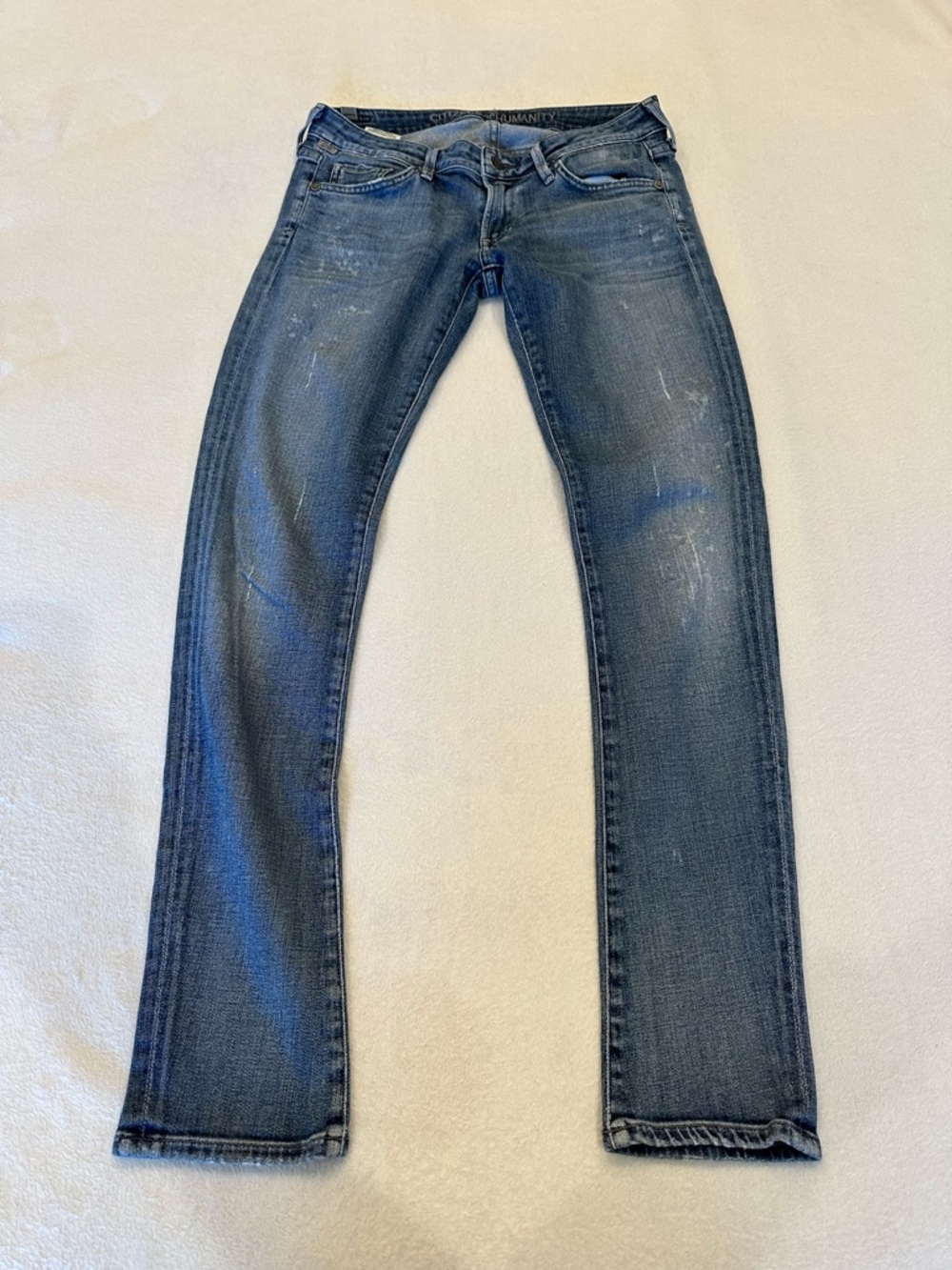 Citizens of Humanity Destressed Blue Denim Straight Leg Jeans